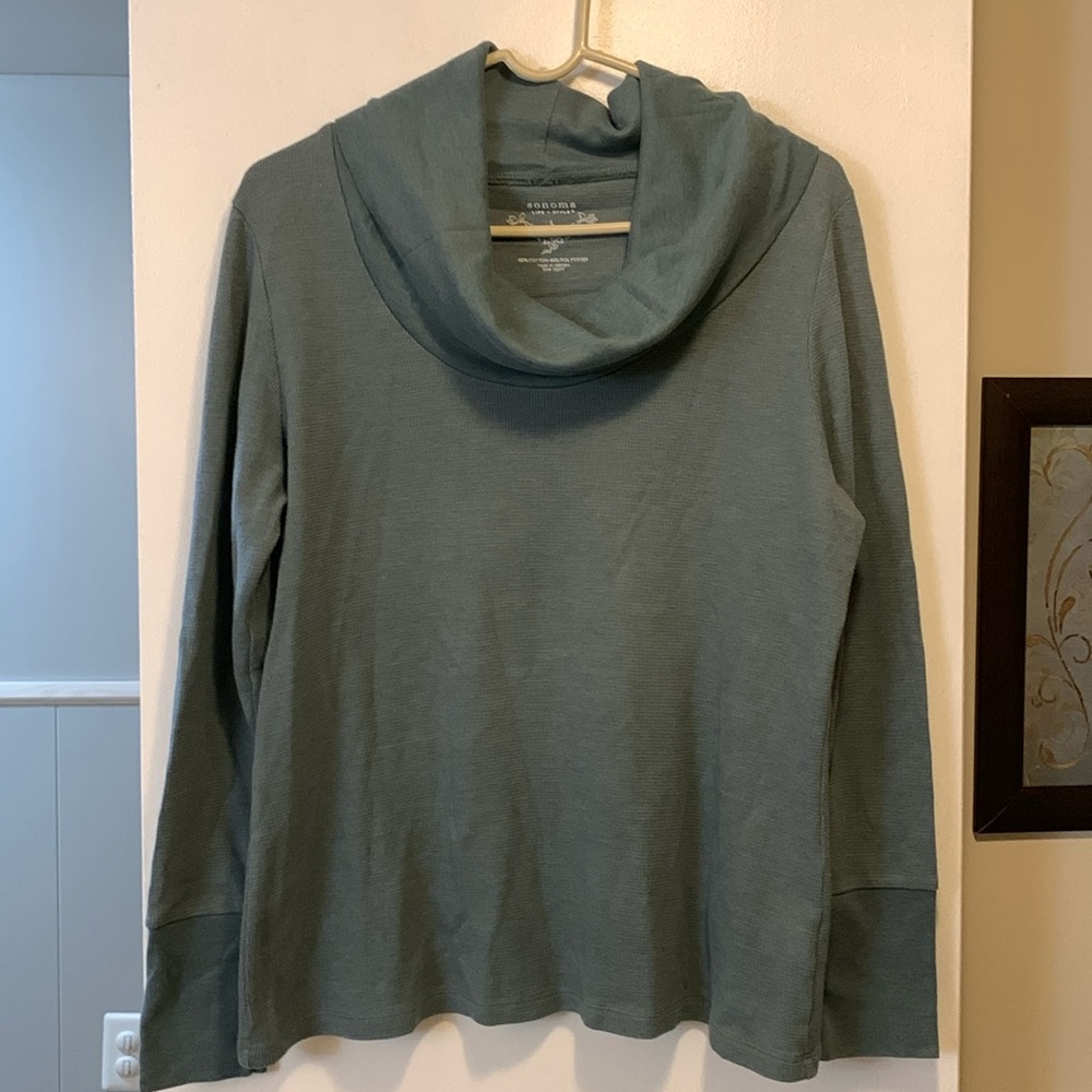Women’s Sonoma Life + Style Sage Green Waffle Knit Cowl Neck Tunic